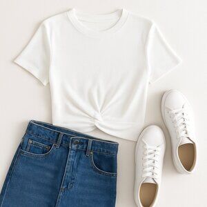 Melrose & Market Cropped White Ribbed T-shirt Size M